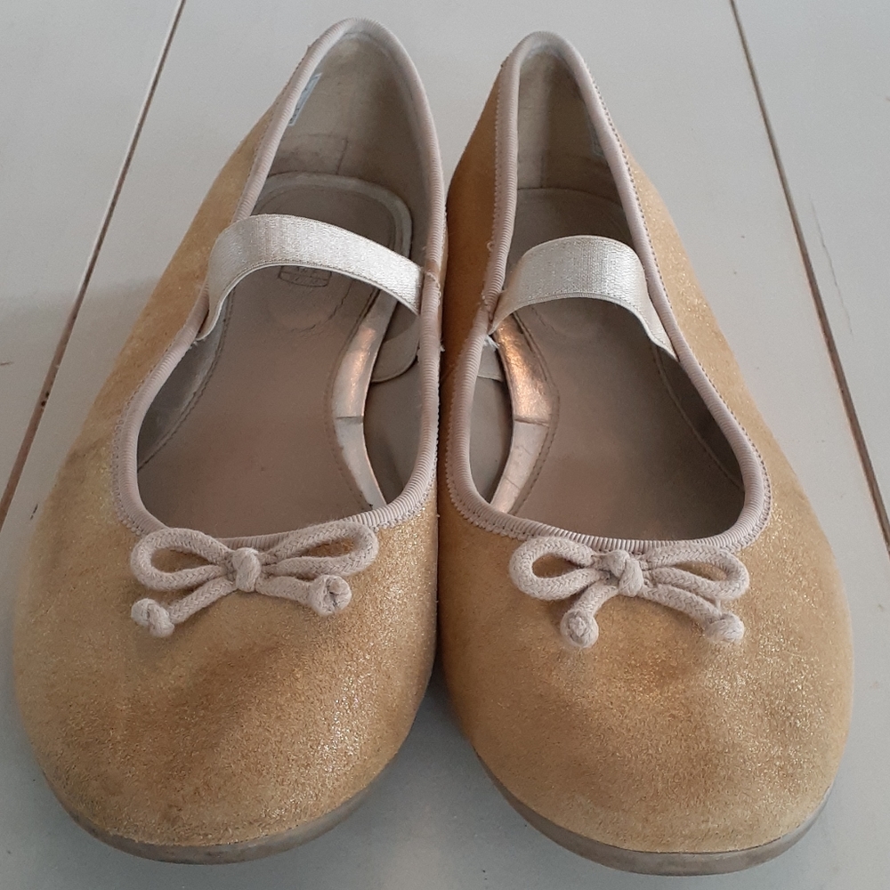 & Clarks matte gold suede ballet flats